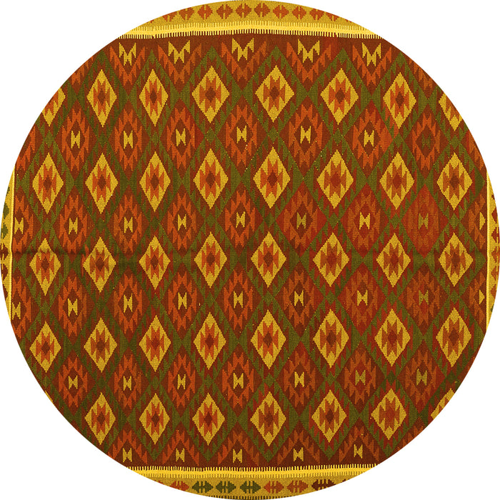 Round Machine Washable Oriental Yellow Traditional Rug, wshcon2246yw