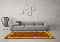 Machine Washable Oriental Yellow Traditional Rug, wshcon2247yw