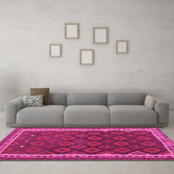 Machine Washable Oriental Pink Traditional Rug in a Living Room, wshcon2247pnk