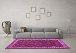 Machine Washable Oriental Purple Traditional Area Rugs in a Living Room, wshcon2247pur
