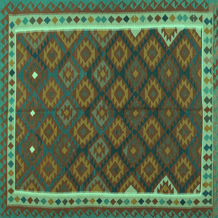 Square Machine Washable Oriental Turquoise Traditional Area Rugs, wshcon2247turq