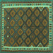 Square Machine Washable Oriental Turquoise Traditional Area Rugs, wshcon2247turq