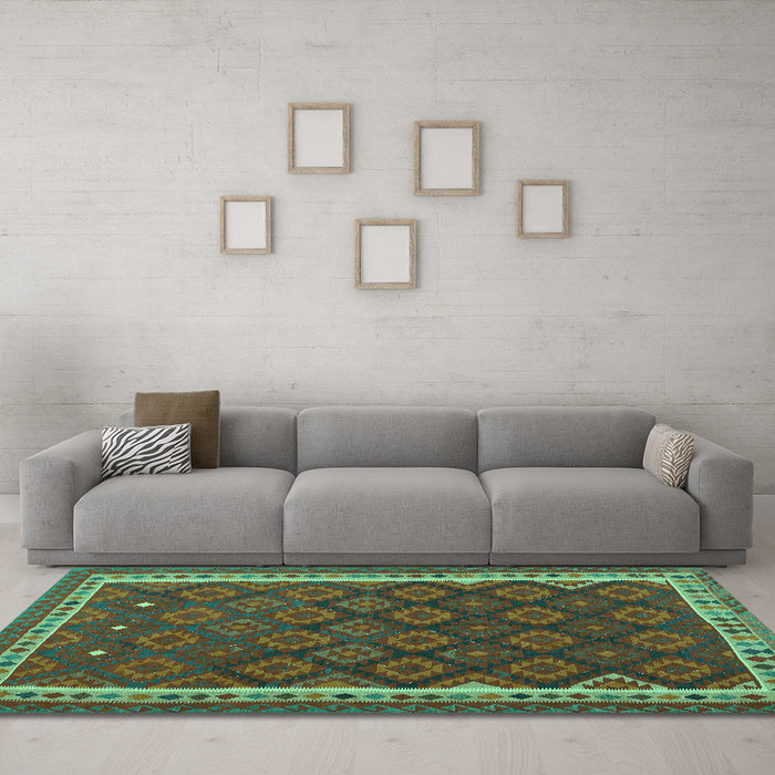 Machine Washable Oriental Turquoise Traditional Area Rugs in a Living Room,, wshcon2247turq