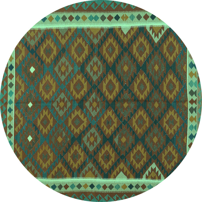 Round Machine Washable Oriental Turquoise Traditional Area Rugs, wshcon2247turq