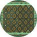 Round Machine Washable Oriental Turquoise Traditional Area Rugs, wshcon2247turq