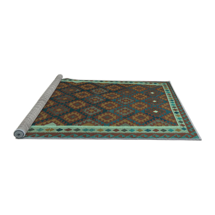 Sideview of Machine Washable Oriental Light Blue Traditional Rug, wshcon2247lblu