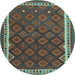 Round Machine Washable Oriental Light Blue Traditional Rug, wshcon2247lblu