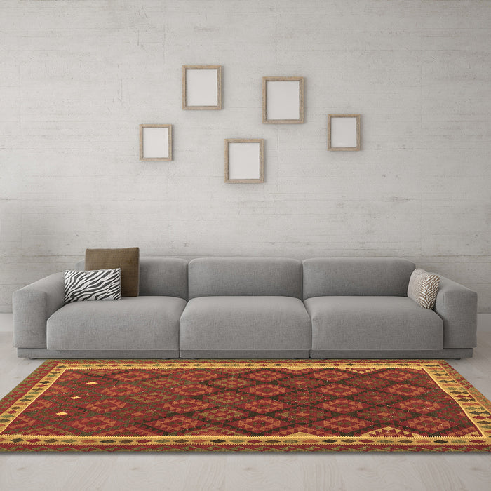 Machine Washable Oriental Brown Traditional Rug in a Living Room,, wshcon2247brn