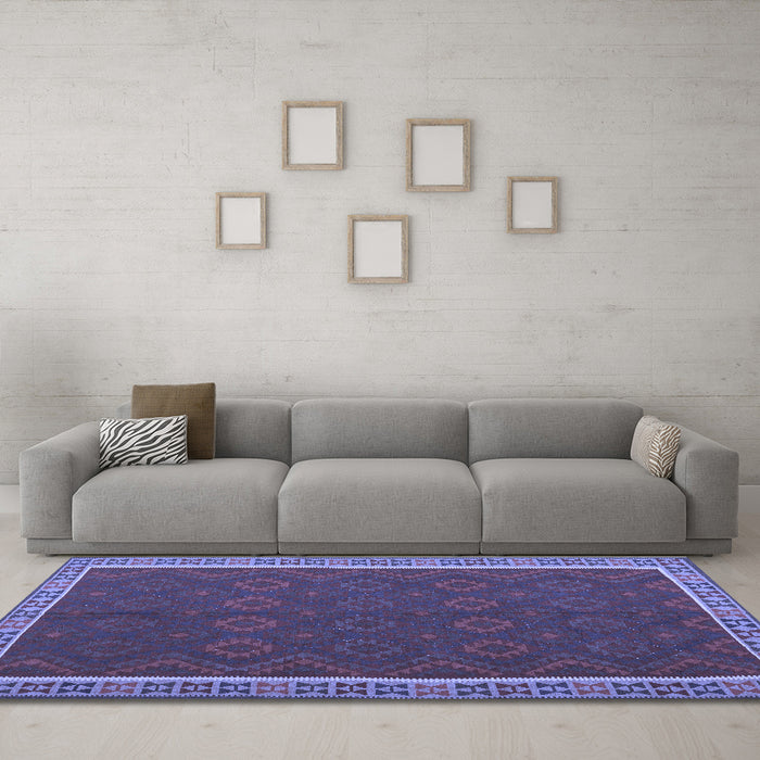 Machine Washable Oriental Blue Traditional Rug in a Living Room, wshcon2248blu