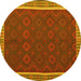 Round Machine Washable Oriental Yellow Traditional Rug, wshcon2248yw