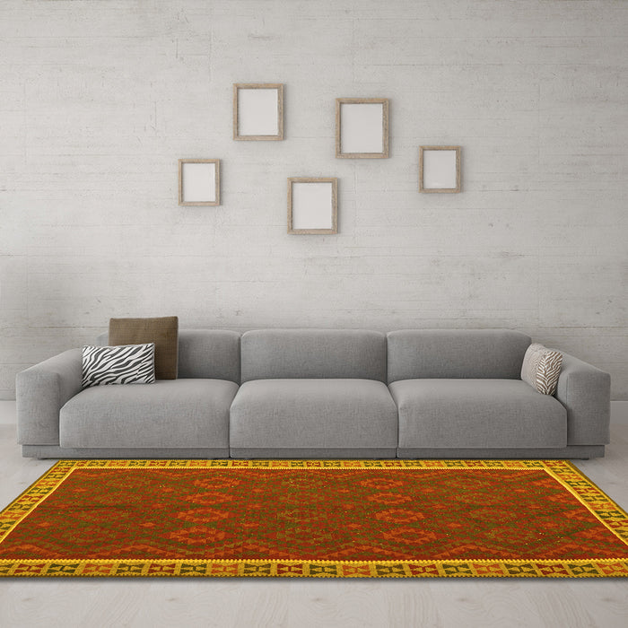 Machine Washable Oriental Yellow Traditional Rug in a Living Room, wshcon2248yw