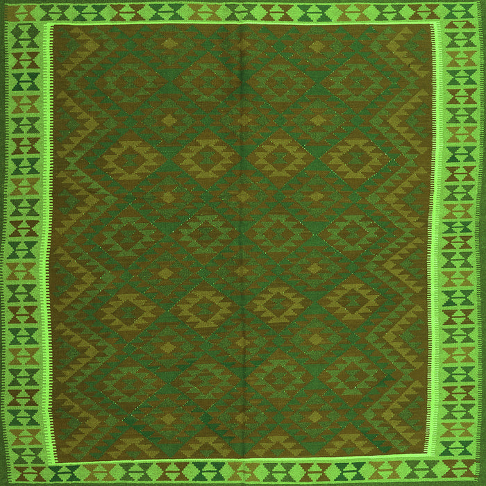 Round Machine Washable Oriental Green Traditional Area Rugs, wshcon2248grn