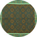 Round Machine Washable Oriental Turquoise Traditional Area Rugs, wshcon2248turq