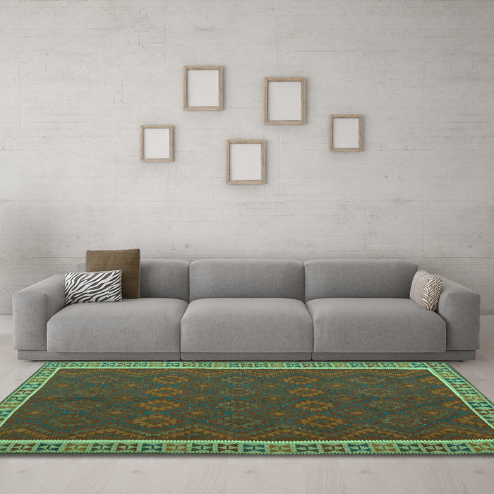 Machine Washable Oriental Turquoise Traditional Area Rugs in a Living Room,, wshcon2248turq