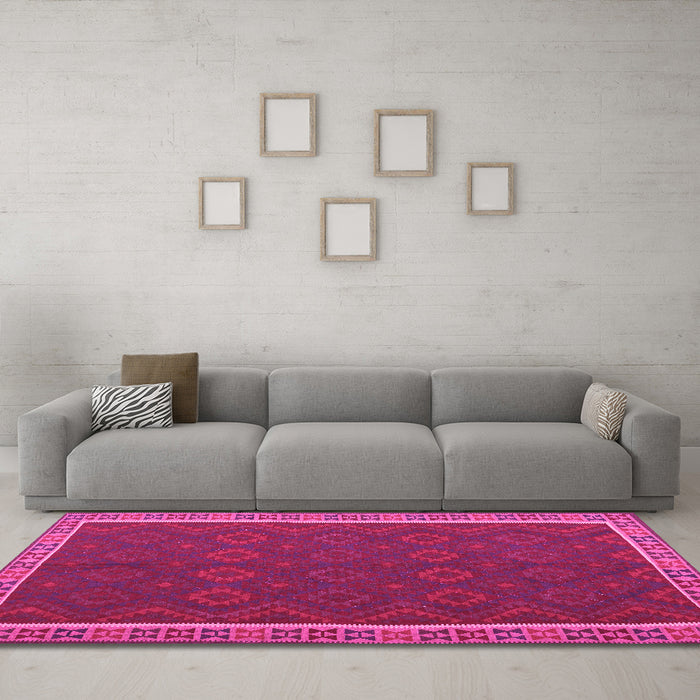 Machine Washable Oriental Pink Traditional Rug in a Living Room, wshcon2248pnk