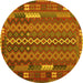 Round Machine Washable Oriental Yellow Traditional Rug, wshcon2250yw