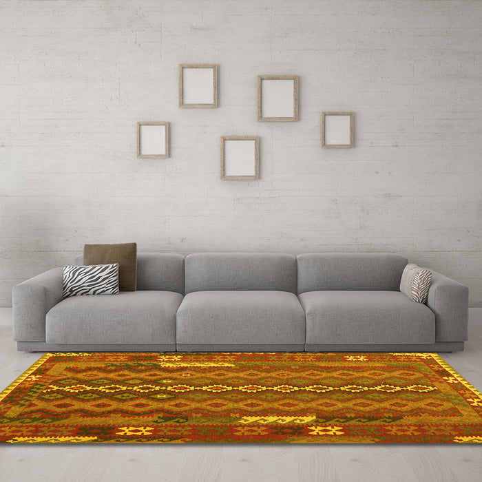 Machine Washable Oriental Yellow Traditional Rug in a Living Room, wshcon2250yw