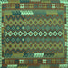 Square Machine Washable Oriental Turquoise Traditional Area Rugs, wshcon2250turq