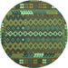 Round Machine Washable Oriental Turquoise Traditional Area Rugs, wshcon2250turq