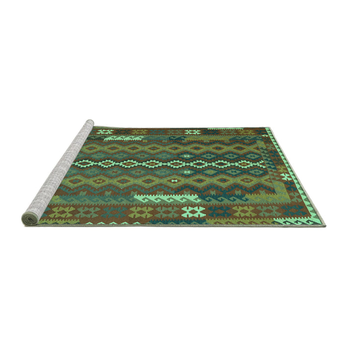 Sideview of Machine Washable Oriental Turquoise Traditional Area Rugs, wshcon2250turq