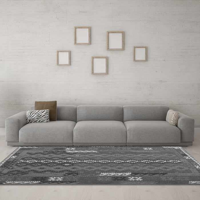 Machine Washable Oriental Gray Traditional Rug in a Living Room,, wshcon2250gry