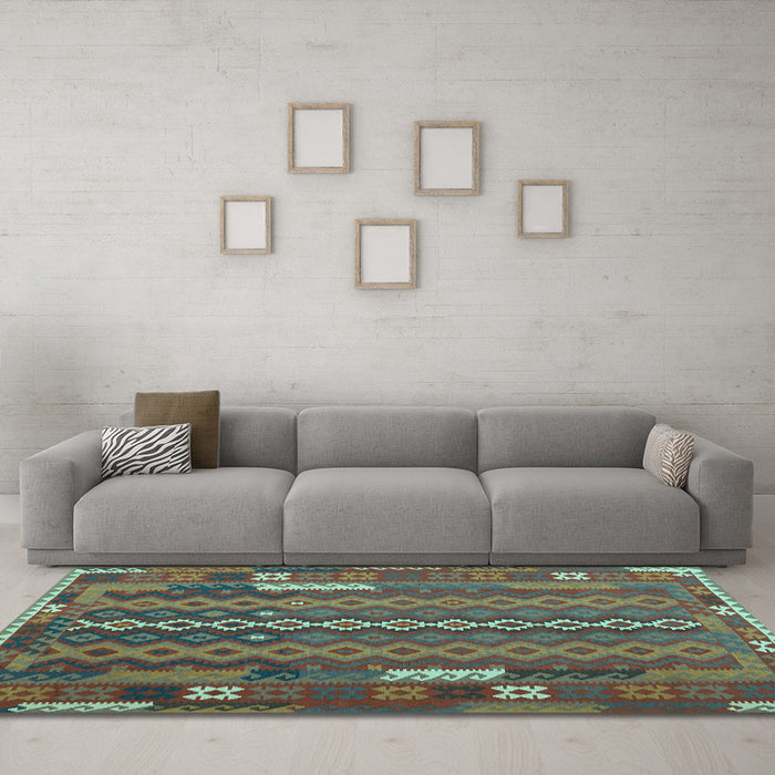 Machine Washable Oriental Light Blue Traditional Rug in a Living Room, wshcon2250lblu