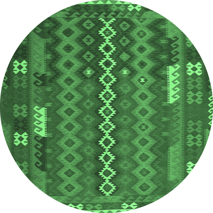 Round Machine Washable Oriental Emerald Green Traditional Area Rugs, wshcon2250emgrn