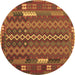 Round Machine Washable Oriental Brown Traditional Rug, wshcon2250brn