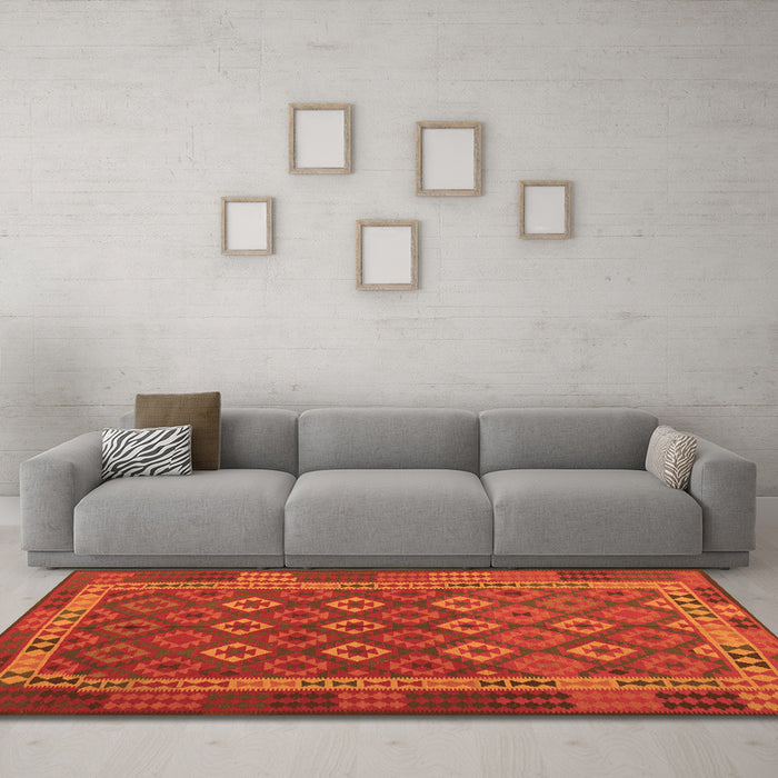 Machine Washable Oriental Orange Traditional Area Rugs in a Living Room, wshcon2251org