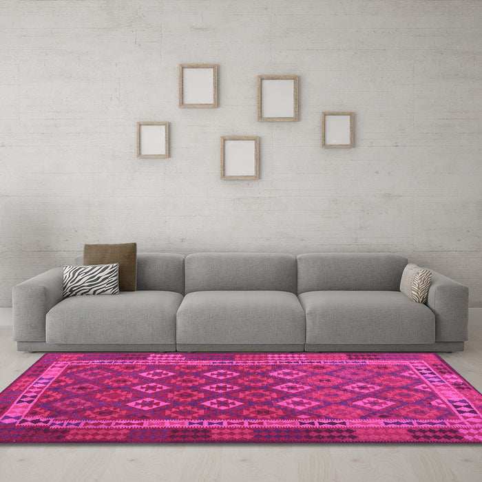 Machine Washable Oriental Pink Traditional Rug in a Living Room, wshcon2251pnk