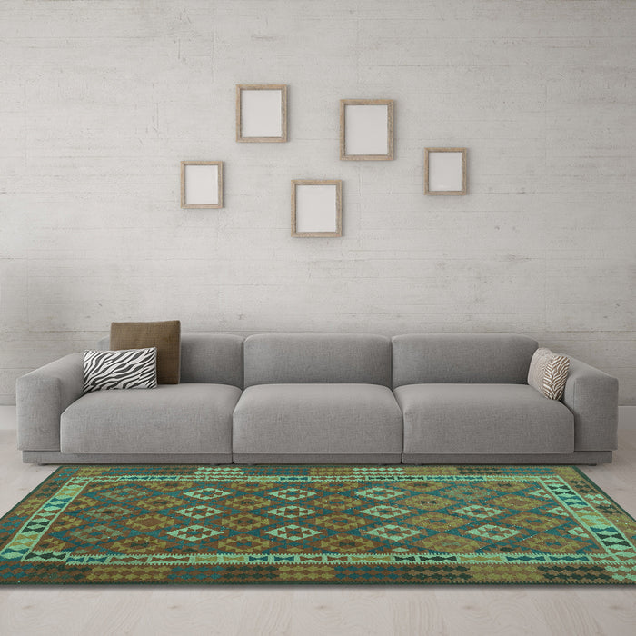 Machine Washable Oriental Turquoise Traditional Area Rugs in a Living Room,, wshcon2251turq