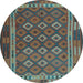 Round Machine Washable Oriental Light Blue Traditional Rug, wshcon2251lblu