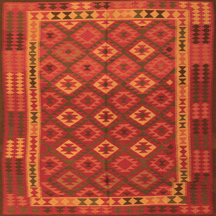 Round Machine Washable Oriental Orange Traditional Area Rugs, wshcon2251org