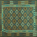 Square Machine Washable Oriental Turquoise Traditional Area Rugs, wshcon2251turq