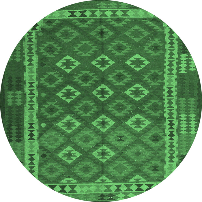 Round Machine Washable Oriental Emerald Green Traditional Area Rugs, wshcon2251emgrn