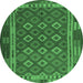 Round Machine Washable Oriental Emerald Green Traditional Area Rugs, wshcon2251emgrn