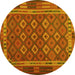 Round Machine Washable Oriental Yellow Traditional Rug, wshcon2251yw