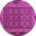 Round Machine Washable Oriental Purple Traditional Area Rugs, wshcon2251pur