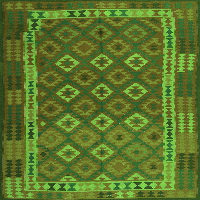 Round Machine Washable Oriental Green Traditional Area Rugs, wshcon2251grn