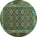 Round Oriental Turquoise Traditional Rug, con2251turq