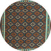 Round Machine Washable Oriental Light Blue Traditional Rug, wshcon2252lblu