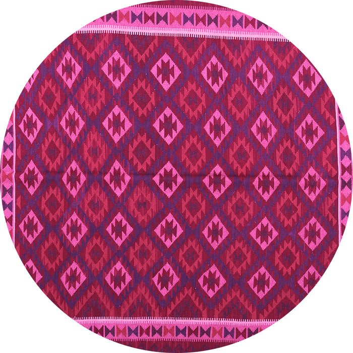 Round Machine Washable Oriental Pink Traditional Rug, wshcon2252pnk