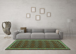 Machine Washable Oriental Turquoise Traditional Area Rugs in a Living Room,, wshcon2252turq