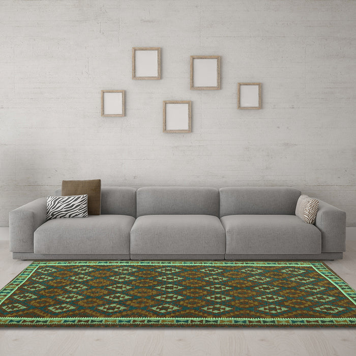 Machine Washable Oriental Turquoise Traditional Area Rugs in a Living Room,, wshcon2252turq