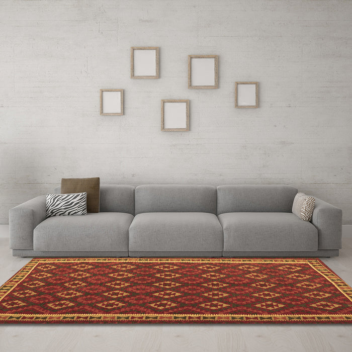 Machine Washable Oriental Brown Traditional Rug in a Living Room,, wshcon2252brn