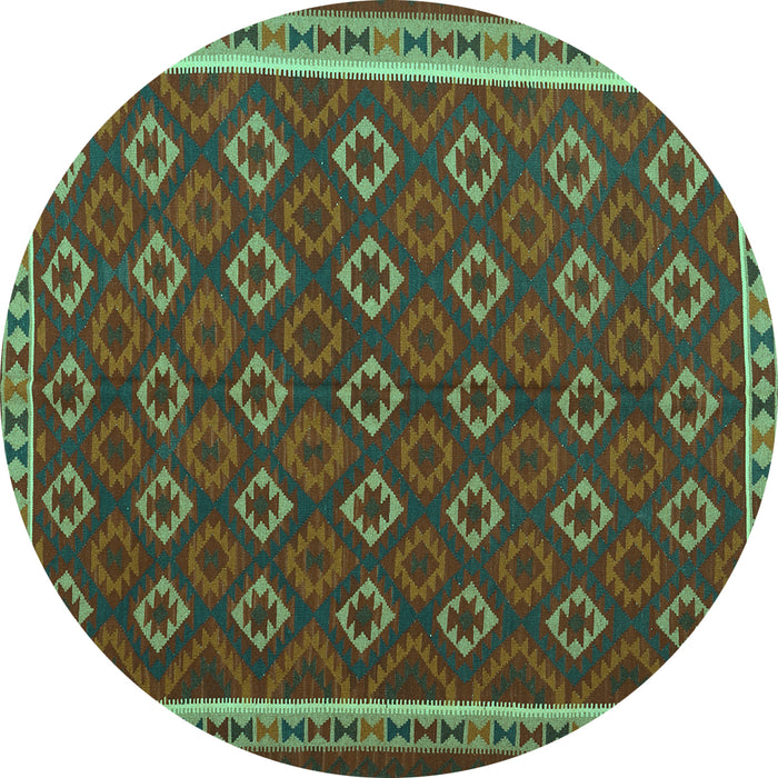 Round Machine Washable Oriental Turquoise Traditional Area Rugs, wshcon2252turq
