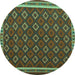 Round Machine Washable Oriental Turquoise Traditional Area Rugs, wshcon2252turq