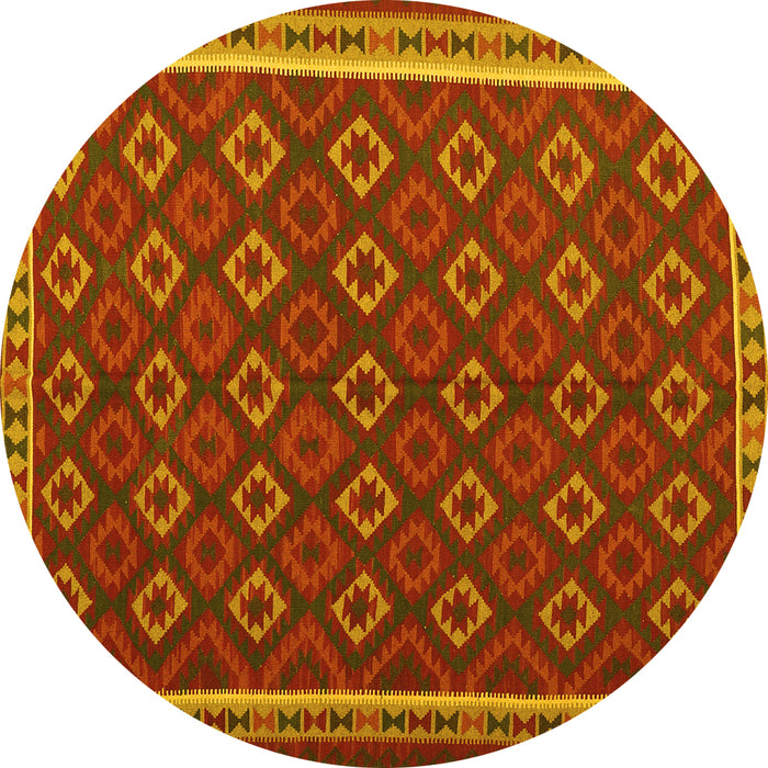 Round Machine Washable Oriental Yellow Traditional Rug, wshcon2252yw