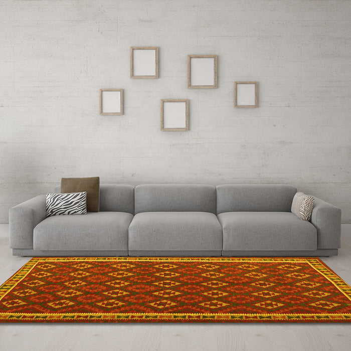 Machine Washable Oriental Yellow Traditional Rug in a Living Room, wshcon2252yw