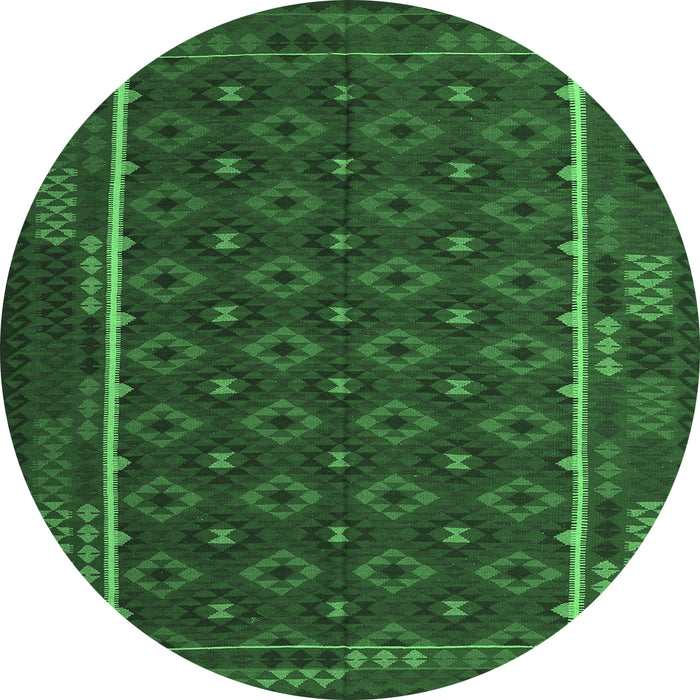 Round Machine Washable Oriental Emerald Green Traditional Area Rugs, wshcon2253emgrn